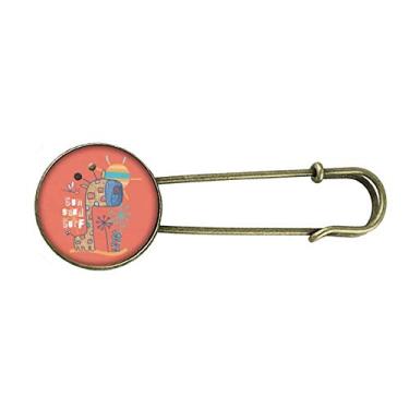 Imagem de Broche de metal retrô vermelho com estampa de girafa, desenho animal, joia