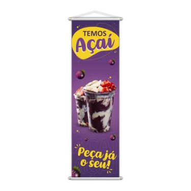 Imagem de Banner Açaí Sorvete Banca Serviço Lona Roxo 100X30Cm