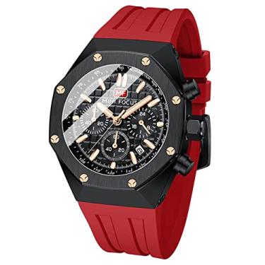 Imagem de MF MINI FOCUS Relógio masculino, cronógrafo, impermeável, esportivo, analógico, quartzo, pulseira de silicone, relógio de pulso moderno para homens, Z-preto, vermelho, Relógios de quartzo