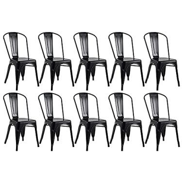 Imagem de Loft7, Kit 10x Cadeiras Iron Tolix Design Industrial em Aço Carbono, Sala de Jantar, Cozinha, Bar, Restaurante e Varanda Gourmet - Preto Semi Brilho