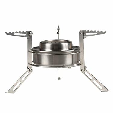 Imagem de Fogão a álcool de acampamento queimador de álcool com suporte de aço inoxidável portátil para mochilão de sobrevivência forno de cozinha para ao ar livre ferver água, fazer café, prata, 10 cm