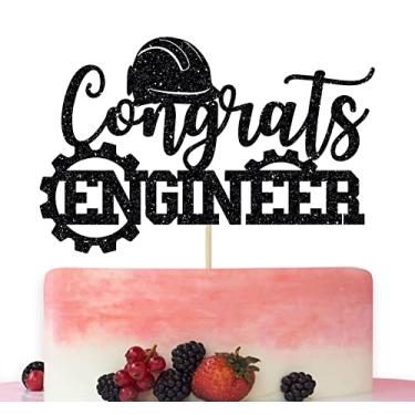 Imagem de Betalala Topo de bolo de parabéns engenheiro, decoração de futuro engenheiro, aula de 2022 engenheiro formatura decoração de festa suprimentos preto glitter