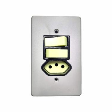 Imagem de Interruptor 2 Teclas Simples  + Tomada 2P+T 10A Com Placa Cinza Ref.1801.122 - Radial