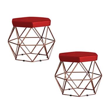 Imagem de Kit 2 Puff Decorativo Base Bronze Elsa Veludo Vermelho - Gran Belo