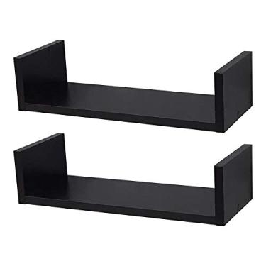 Imagem de Kit 2 Prateleiras U 30 x 10cm Preta Suporte Invisível