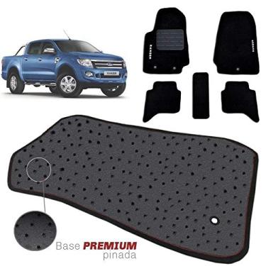Imagem de Jogo de Tapete Carpete Tevic Pinado Ford Ranger 2013 14 15 16 Cabine Dupla Impermeável Lavável Logo Bordado 5 Peças
