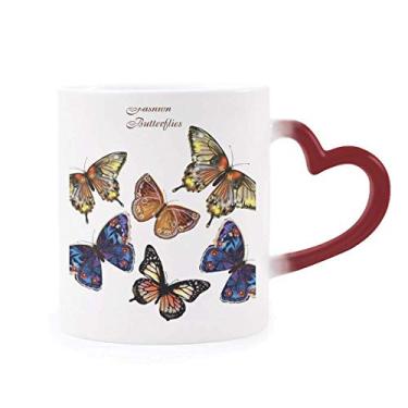 Imagem de Borboletas com Asas Caneca sensível ao calor Copo de grés que muda de cor vermelha