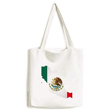 Imagem de Bolsa de lona com emblema de mapa do México verde vermelho águia comer cobra bolsa de compras casual bolsa