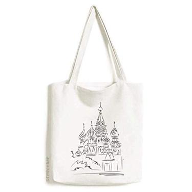 Imagem de Bolsa de lona com desenho de linha preta da Catedral da Rússia, bolsa de compras casual