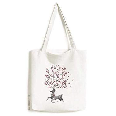 Imagem de Sacola de lona pintada à mão com efeito artístico de rena, bolsa de compras casual