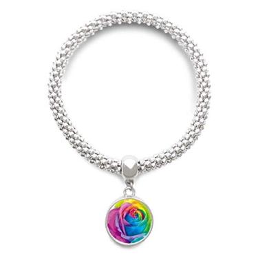 Imagem de DIYthinker Bracelete de prata LGBT com pingente de flor lésbica arco-íris gay e corrente ajustável