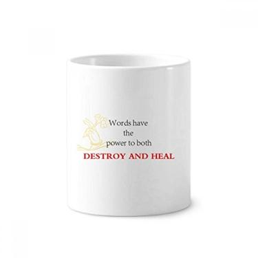 Imagem de Palavras Have Power to Heal Blessing com citação de escova de dentes, suporte para caneta, copo de cerâmica