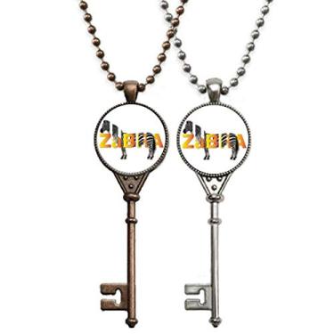 Imagem de OFFbb-USA Colar com pingente de chave de pastagem preta e branca com listras de cavalo para decoração de casais