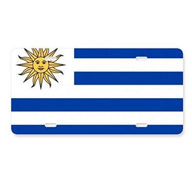 Imagem de DIYthinker Placa de carro com bandeira nacional do Uruguai América do Sul Decoração de carro Acessório de aço inoxidável