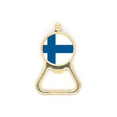 Imagem de Chaveiro de aço inoxidável com bandeira nacional da Finlândia com abridor de garrafas de cerveja