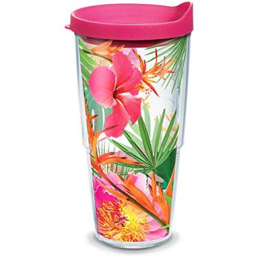 Imagem de Tervis Foto de hibisco tropical feita nos EUA, copo de viagem isolado de parede dupla mantém as bebidas frias e quentes, 680 g, transparente