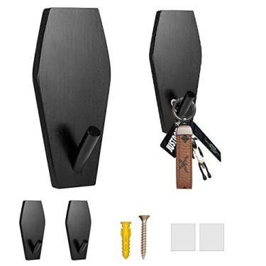 Imagem de Gothvanity Porta-chaves de caixão para parede, pacote com 4, ganchos de parede multifuncionais, decoração de casa gótica para cozinha, banheiro, sala de estar ou quarto, madeira - 12,7 x 6,3 cm - Preto