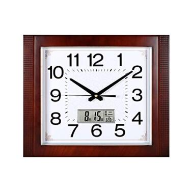 Imagem de Relógio de parede sala de estar relógio de parede quadrado relógio de calendário perpétuo relógio de parede minimalista moderno relógio de parede calendário eletrônico relógio de quartzo grande relógio de parede digital (cor: cinza) decoração