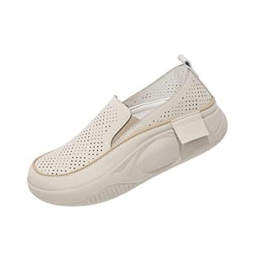 Imagem de Tênis de feminino respirável e confortável em redondo superior sapatos casuais femininos femininos leves calçados esportivos, bege, 37