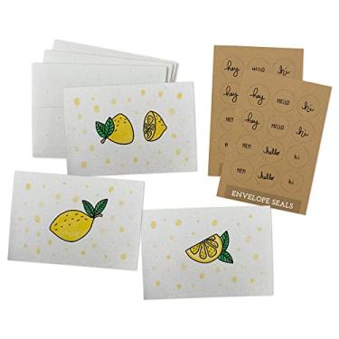 Imagem de Lindo conjunto de cartões de limão amarelo – 24 cartões de notas com envelopes e adesivos Kraft Seal – Cartões de agradecimento de limão para chá de panela, chá de bebê e festa temática limão