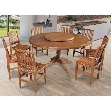 Imagem de Mesa Jantar Redonda 1,60M Prato Girat Amélia C/ 8 Cade Rip Confort Castanho - Marrom