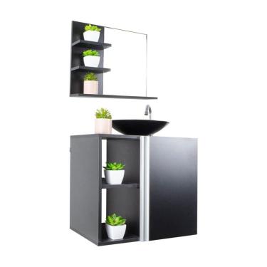 Imagem de Gabinete Banheiro– Armário+Cuba+Espelheira Harpia Preto 55cm