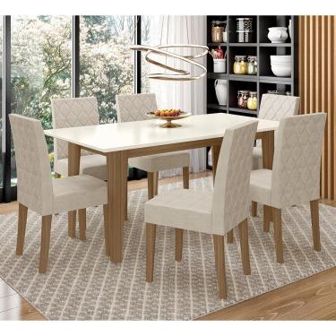 Imagem de Mesa de Jantar Poliman Liz com 6 Cadeiras Estofadas e Revestidas em Tecido Suede