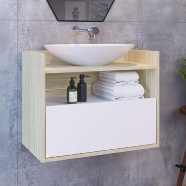 Imagem de Gabinete Para Banheiro 1 Porta Breno Estilare Móveis Branco/Madeirado