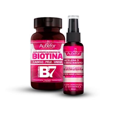 Imagem de Biotina para crescer cabelo com tônico fortalecedor aubefor kit 30 dias crecimento acelerado e zero queda