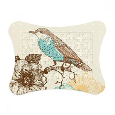 Imagem de Freehand Esboço de flores pássaro azul preto moldura decoração quebra-cabeça ornamento