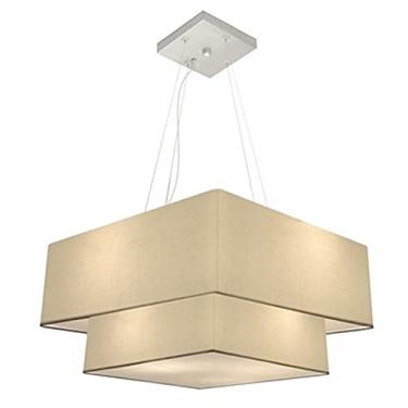Imagem de Lustre Pendente Quadrado Cúpula Tecido 25/50x35 cm, Vivare Iluminação, Pendente4066 LALA, Algodão Cru, Médio
