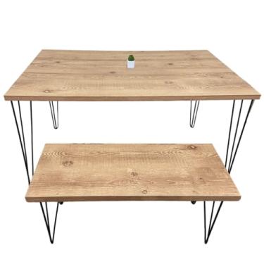 Imagem de Mesa De Jantar 4 Lugares Industrial Rústica Com 1 Banco - Antiqua 140x90 cm