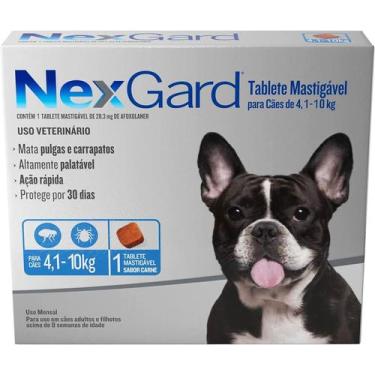 Imagem de Nexgard Cães 4,1 A 10Kg 1 Tablete Mastigável Palatável Anti Pulgas Car