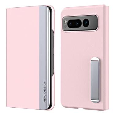 Imagem de HAZARA Capa para Google Pixel Fold, capa com suporte ajustável, fecho magnético, capa protetora completa de couro, rosa