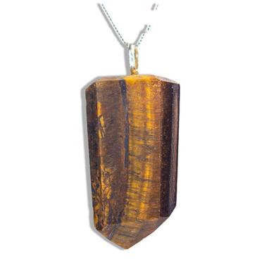 Imagem de Colar Ponta Olho de Tigre Pedra Natural 35mm Pino Prata 950