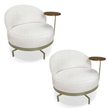 Imagem de Kit 2 Poltronas Decorativa Andromeda Linho Bouclê Base Giratória de Ferro - Pallazio