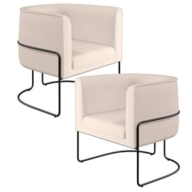 Imagem de Kit 02 Poltronas Decorativas Fixa Base de Aço Preto Betina D02 Veludo Bege C-309 - Lyam Decor