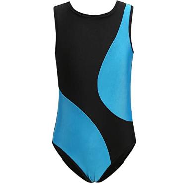 Imagem de SEAUR Collant de ginástica para meninas, roupa de dança, roupa de bicicleta, roupa de ginástica, roupa de ginástica, B sem mangas/azul, 10