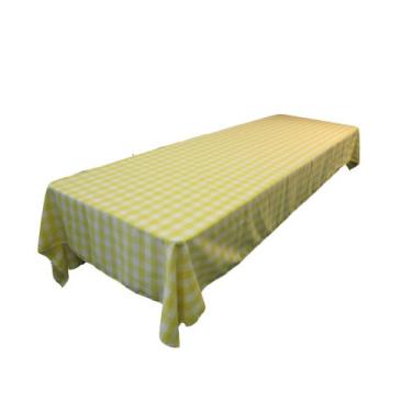 Imagem de LA Linen TCcheck60 x 120-DrkYellowK47 Toalha de mesa retangular xadrez de poliéster branco e amarelo escuro - 152 x 304 cm.