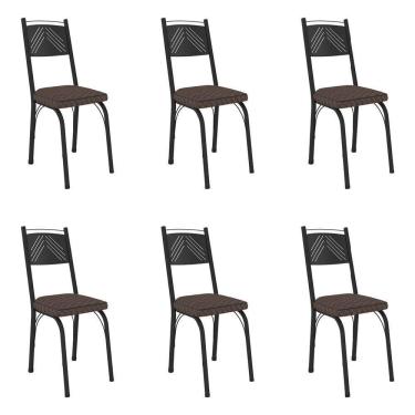 Imagem de Kit 6 Cadeiras De Cozinha Virginia Estampado Tecelão Cacau Pés De Ferro Preto - Pallazio