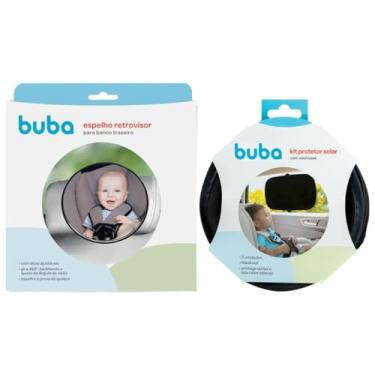 Imagem de Kit Espelho Retrovisor Redondo Banco Traseiro Bebê Conforto Cadeirinha Carro e Kit Protetor Solar com Ventosas Buba (Protetor Solar Blackout)