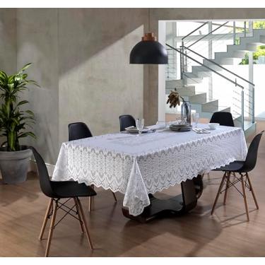 Imagem de Toalha de Mesa Retangular Clássica Arabesco 1,50 x 2,50 m para 8 Lugares, Estampa Elegante Europeia, Ótimo Caimento, Fácil de Lavar, Durável e Ideal para Decoração – BRANCA