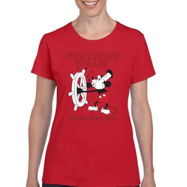 Imagem de Camiseta Steamboat Willie Vibing Since 1928 icônica retrô desenho animado mouse atemporal clássico vintage Vibe camiseta feminina, Vermelho, XXG