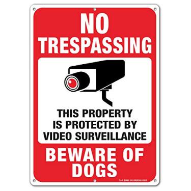 Imagem de No Trespassing This Property Is Protected By Video Surveillance Beware Of Dogs Metal Reflective Sign - 14 x 10 Inches .040 Aluminum - 6 Pre-Drilled Holes - UV Protected, Waterproof and Fade Resistant