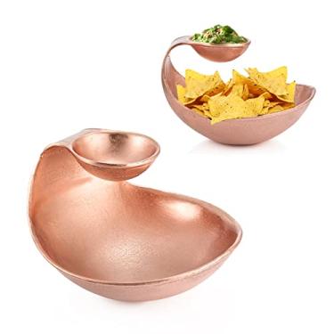 Imagem de Tigela de servir de batatas fritas e molho curva chique lanche em camadas de latão ouro rosa, tigela de doces e salada, prato de centro de mesa decorativa para nozes, batatas fritas e molhos, molhos,