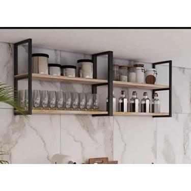 Imagem de Prateleira Industrial Planejado 2 Andares Suspensa Kit Completo Cozinha Escritórios (110cm)
