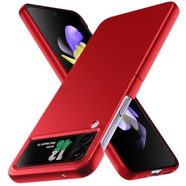 Imagem de YSLBWLE Capa para Samsung Galaxy Z Flip 4, capa de telefone fina e de proteção de nível militar, capa protetora rígida PC à prova de choque vermelha 20-zflip4-02