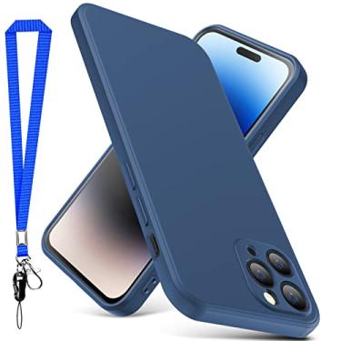 Imagem de YSLBWLE Capa para iPhone 13 Pro, capa fina de silicone líquido com cordão, à prova de choque, capa de telefone fina para iPhone 13 Pro, capa protetora de câmera de corpo inteiro - azul 3-IP13P-02