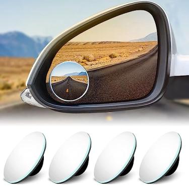 Imagem de 4 peças de espelhos de ponto cego para carro HD retrovisor, 5 cm de vidro redondo sem moldura, acessórios exteriores de espelho convexo com grande angular ajustável para carro, SUV e caminhões