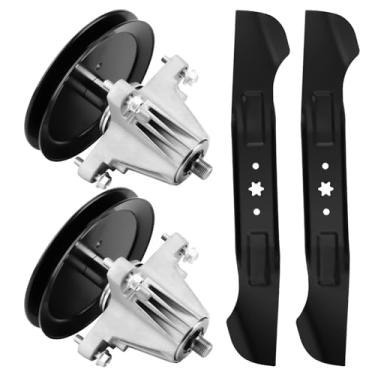 Imagem de Kit de reconstrução de deck de cortador de grama adequado para Cub Cadet XT1-LT46 XT2-LX46 MTD T225 T240 T2800 T3100 T8200 T8600 CYT4622SE 2 eixos com polia para 618-06977 918-000 6977, 2 lâminas para